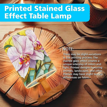 Orchid Table Lamp LED 3-Color Pressed Bedside, Orchid Shade Lamp with Wood Base for Bedroom Living Room Desk Office TL01