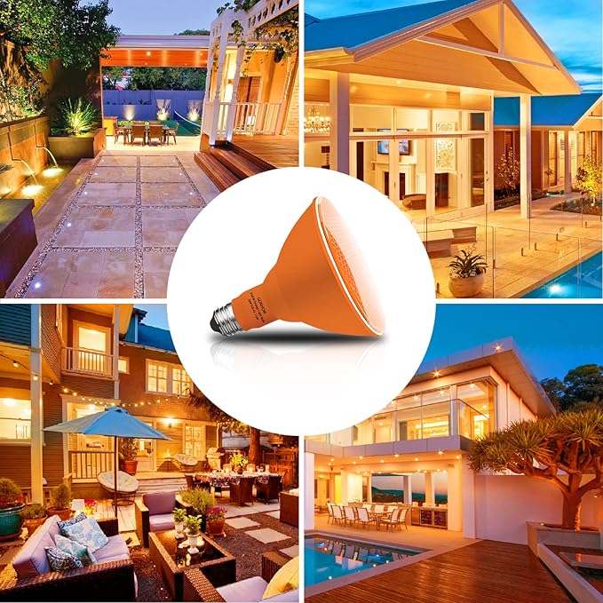 PAR38 Flood Lights Outdoor,Dimmable LED Flood Light Bulbs,20W(Equivalent to 200W),E26 Base,Outdoor Porch,Holiday Lighting,LED Flood Light Bulb for Halloween,Christmas,2 Pack Orange