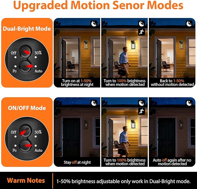 BesLowe 2-Pack Motion Sensor Outdoor Wall Lights, Dusk to Dawn Porch Lights Outdoor Sconces with Seeded Glass, Exterior Lighting Fixtures Wall Mount, Outside Lights for House Front Door Garage Patio