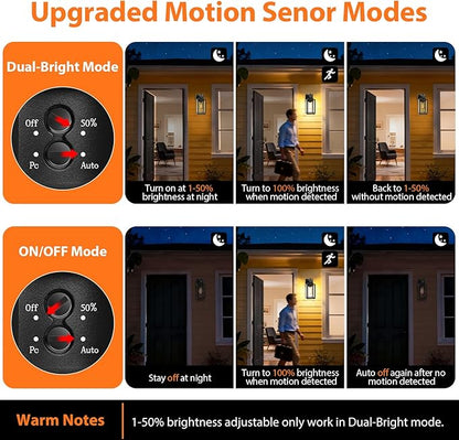 BesLowe 2-Pack Motion Sensor Outdoor Wall Lights, Dusk to Dawn Porch Lights Outdoor Sconces with Seeded Glass, Exterior Lighting Fixtures Wall Mount, Outside Lights for House Front Door Garage Patio