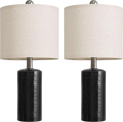 20.5" Small Table Lamps for Living Room Lamp Set of 2 Ceramic Lamps for Bedroom Bedside Lamps Modern Boho Lamps for Night Stands Farmhouse Nightstand Lamp Side End Table Lamp, Black