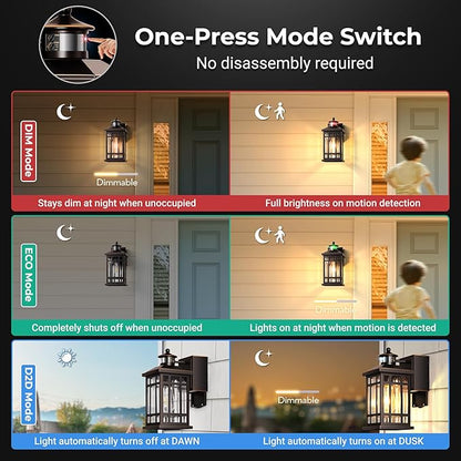 Outdoor Wall Light Fixtures with GFCI Outlet, Adjustable Sensitivity Motion Sensor Outdoor Lights, Oil Rubbed Bronze Anti-Rust Outside Lighting Fixture Sconce for Patio, Garage, Waterproof