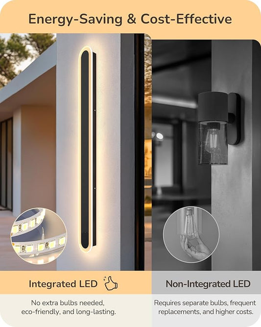 EDISHINE Upgraded 2 Pack 47.2" Modern Outdoor Wall Light, Dimmable & 3 CCT, LED Linear Exterior Lighting Fixtures, IP65 Waterproof, Oval Long Outside Wall Sconce for Garage, Porch