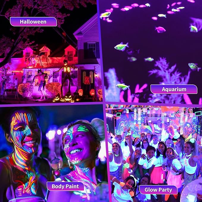300W LED Black Light: 110V Plug-in UV Flood Light for Neon Glow Party, Halloween, Christmas Decor and Art Displays, IP65 Waterproof Blacklight for Outdoor or Indoor Use, 2 Pack
