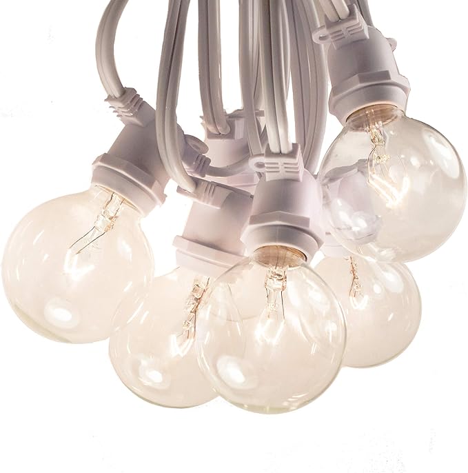 Hometown Evolution, Inc. 100 Foot C9 Commercial Exterior Globe String Lights with 80 G50 2 Inch Clear Bulbs (White Wire) for Weatherproof Heavy Duty Vintage Outside Lighting