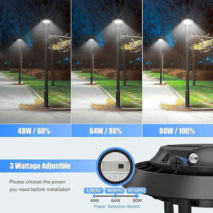 10Pack LED Post Top Light 100W 80W 60W Adjustable with Dusk to Dawn Photocell,15000LM 5000K Outdoor Pole Lights, IP65 Waterproof Outdoor Post Light Fixtures for Garden Yard ETL DLC Listed