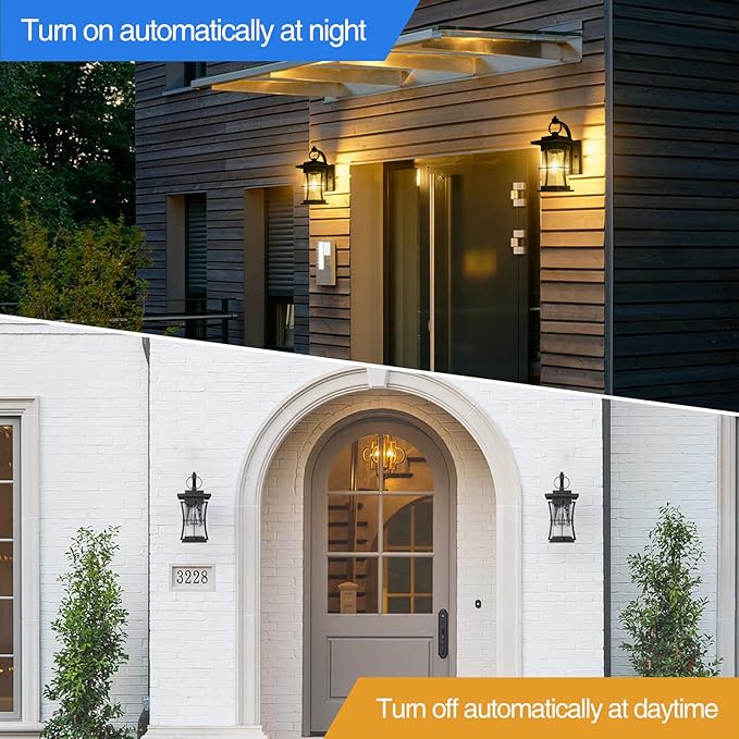 Outdoor Lighting Fixtures Wall Mount, 1-Light 15''H Dusk to Dawn Exterior Light for House Outdoor Wall Lantern with Clear Glass for Front Porch Patio Garage (15'' H with Photocell, 1 PC)