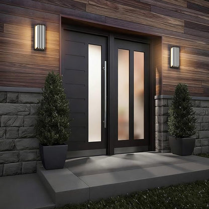 2 Pack Outdoor Modern LED Wall Lights, Waterproof IP65 LED Exterior Lighting Fixtures Wall Mount, 3000K Decorative Wall Sconce for House Outside Garage Porch Courtyard