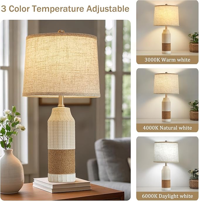 GyroVu Boho Rattan Table Lamps Set of 2, Bedside Table Lamps for Night Stands, Vintage Farmhouse Rattan Table Lamp Antique for Decoration, Bedroom, Living Room, Bedside Table