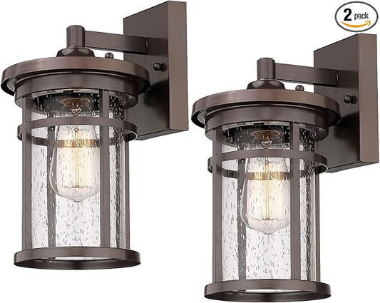 Outdoor Wall Sconces, Exterior Lantern Lighting Fixture, Mounted Lights for Patio, Porch, Garden, Balcony (Bronze, 12" H-2Pack)