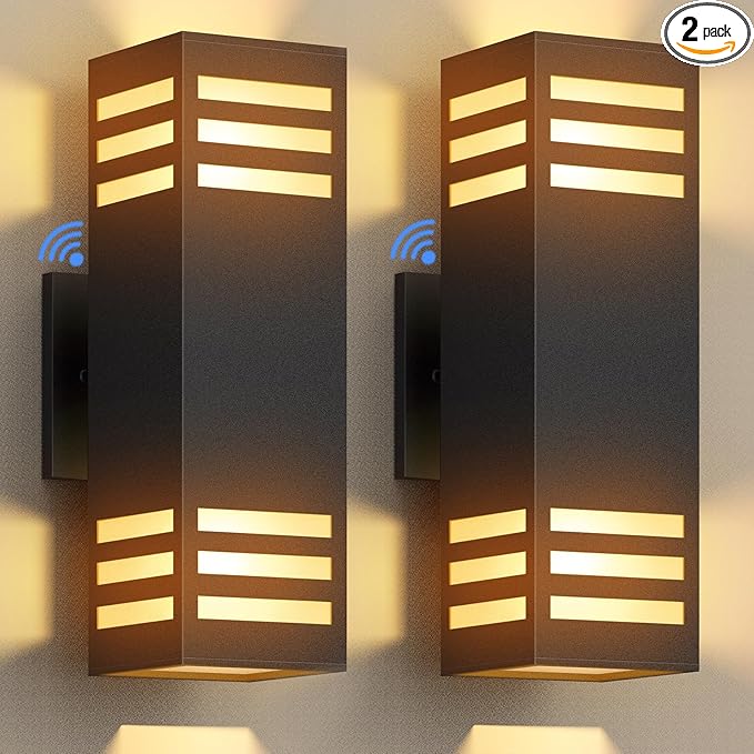 Dusk to Dawn LED Outdoor Light Fixture Wall Mount,Black Square Porch Lights Outdoor,Modern Exterior Wall Sconce Lights 13In, Bulb Includes Up Down Outside Wall Light for House Front Door