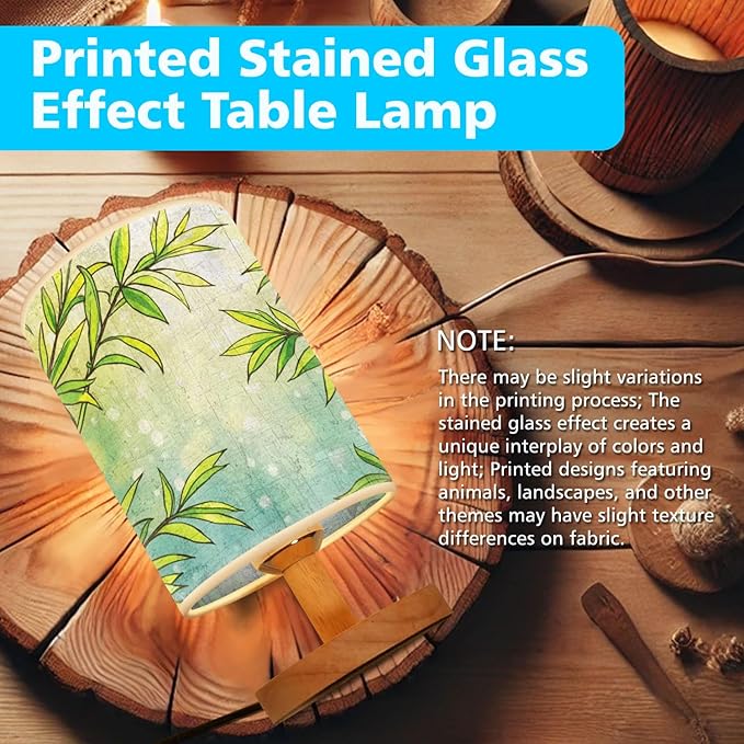 Lucky Bamboo Table Lamp LED 3-Color Pressed Bedside, Lucky Bamboo Shade Lamp with Wood Base for Bedroom Living Room Desk Office