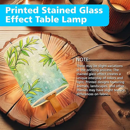 Lucky Bamboo Table Lamp LED 3-Color Pressed Bedside, Lucky Bamboo Shade Lamp with Wood Base for Bedroom Living Room Desk Office