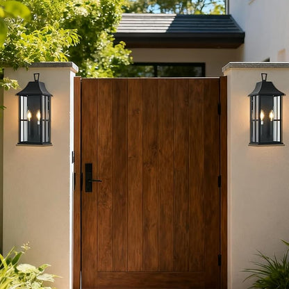 Outdoor Wall Sconce Waterproof Wall Lantern 2-Lights, 20.3" Large Outside Modern Wall Mount Light, Exterior Matte Black Porch Light with Glass for House Patio Garage,Bulbs Not Included