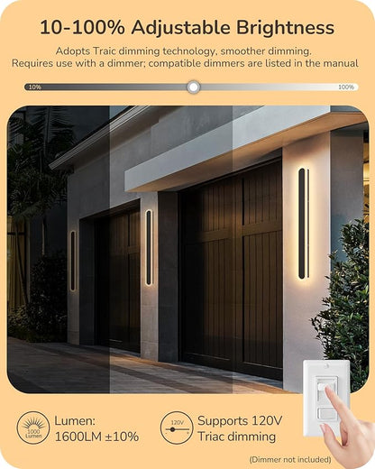 EDISHINE Upgraded 2 Pack 47.2" Modern Outdoor Wall Light, Dimmable & 3 CCT, LED Linear Exterior Lighting Fixtures, IP65 Waterproof, Oval Long Outside Wall Sconce for Garage, Porch