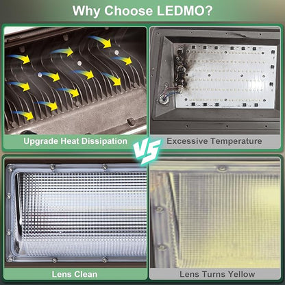 ledmo Wall Pack Light 150w Waterproof 5000K 21000lm 100-277V Equivalent Energy Save Ultra Bright Commercial Outdoor LED Wall Lights Exterior Security Flood Lighting 4 Pack for Yard,Garage,Building