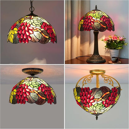 Tiffany Style Lamp Shade, 12 Inch Harvest Grapes Stained Glass Lamp Shade Replacement Vintage Lamp Cover Accessories Fit for Table Lamp Pendant Light Ceiling Light