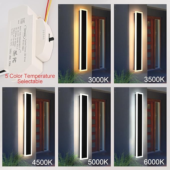 MELUCEE 2pcs 48in Long Outdoor Wall Lights Exterior Dimmable LED Wall Lights Long Outdoor Wall Sconce IP65 Waterproof, LED Linear Exterior Lights for Patio Garden Garage Front Door, 3000K-6000K
