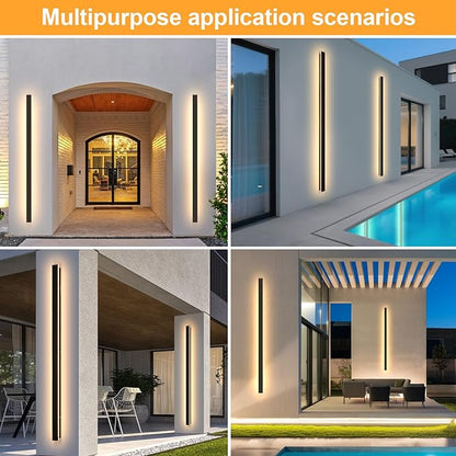 2Pack Modern Outdoor Wall Lights 79" Black Porch Wall Light 3000K Anti Rust Exterior Wall Sconces Long LED Linear Exterior Lighting Fixtures for Living Room Garage Swimming Pools