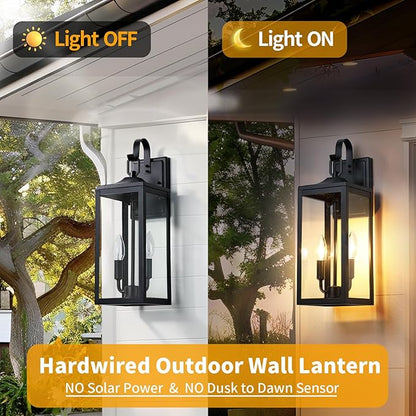 18'' Large Outdoor Light Fixture 2 Packs, Black Porch Lantern Wall Mounted, Waterproof 2-Light Exterior Lighting Fixtures with Clear Tempered Glass, Modern Sconce Outside Lights for House Patio Garage
