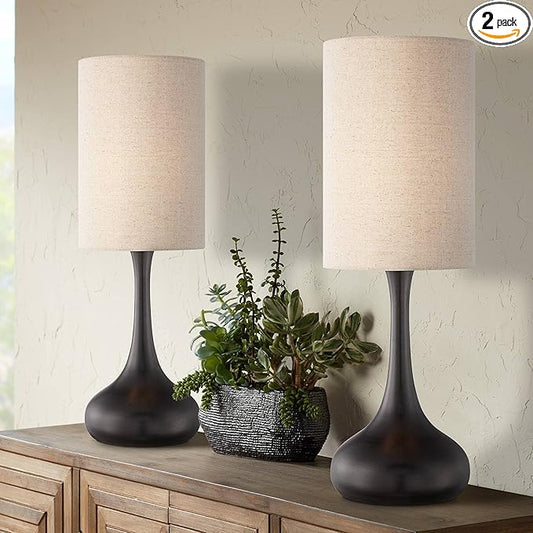 360 Lighting Modern Table Lamps 24 1/2" High Set of 2 Espresso Bronze Brown Metal Droplet Cylinder Drum Shade Decor for Living Room Bedroom House Bedside Nightstand Home Office Family