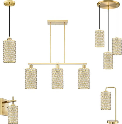 Doraimi Lighting 2 Pack Polyhedral Crystal Metal Pendant Ceiling Chandelier Wall Sconce Lamp Replacement Covers Shade Fixture Gold Finish,1.66" Fitter Size,7.9" high*4.8" Diameter