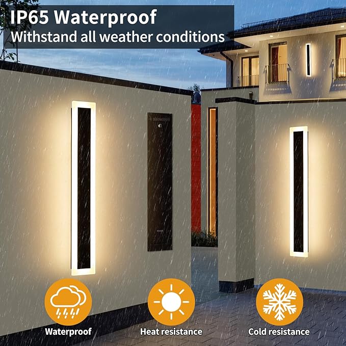 Upgrade Widened 2 Pack Long Modern Outdoor Wall Light, 31.4inch Dimmable 3000K-6000K, IP65 Waterproof LED Wall Sconce, Outside Lighting Fixture for House, Yard, Fence, Bathroom with Remote Control