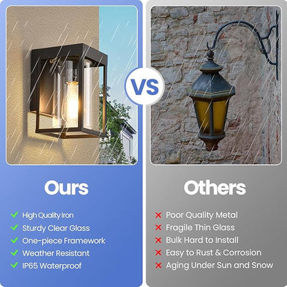 Outdoor Wall Lantern, Dusk to Dawn Outdoor Wall Sconce, 2-Pack Exterior Wall Light, Black Front Porch Light with Clear Glass, Small Waterproof Exterior Light Fixture for House, Patio, Garage