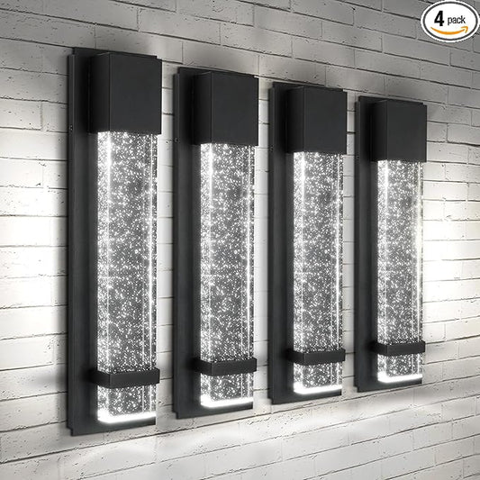 ASD LED 18" Bubble Glass Wall Light Fixture, Outdoor Dusk to Dawn Sconce | 3CCT, Waterproof, Photocell, ETL Listed | 12W 500LM 3000-5000K 120V | Exterior Lantern, Porch Lighting | Black, 4 Pack