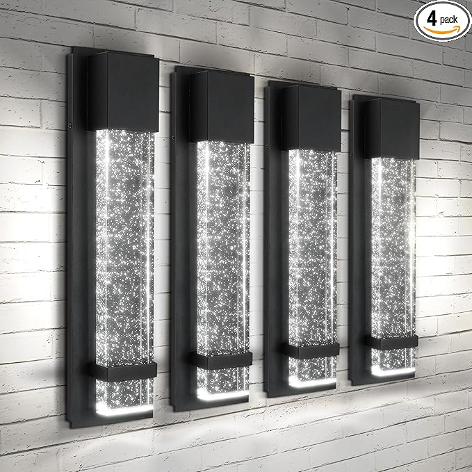ASD LED 18" Bubble Glass Wall Light Fixture, Outdoor & Indoor Seeded Sconce | 3CCT, Waterproof, Dimmable, ETL Listed | 12W 500LM 3000-5000K 120V | Exterior Lantern, Porch Lighting | Black, 4 Pack