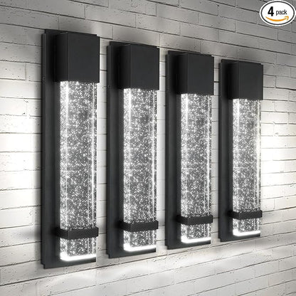 ASD LED 18" Bubble Glass Wall Light Fixture, Outdoor & Indoor Seeded Sconce | 3CCT, Waterproof, Dimmable, ETL Listed | 12W 500LM 3000-5000K 120V | Exterior Lantern, Porch Lighting | Black, 4 Pack