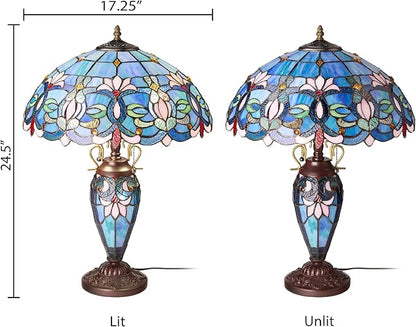 RIVER OF GOODS 24.5" H Victorian Blue Dome Shade Double Lit Tiffany-Style Stained Glass Table Lamp