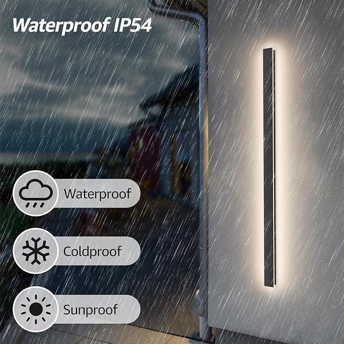 47.25inch Long Outdoor LED Wall Light 4000K Natural Light 35W Black Porch Light Acrylic Waterproof IP65 Exterior Wall Light Fixture for House Patio Porch Courtyard