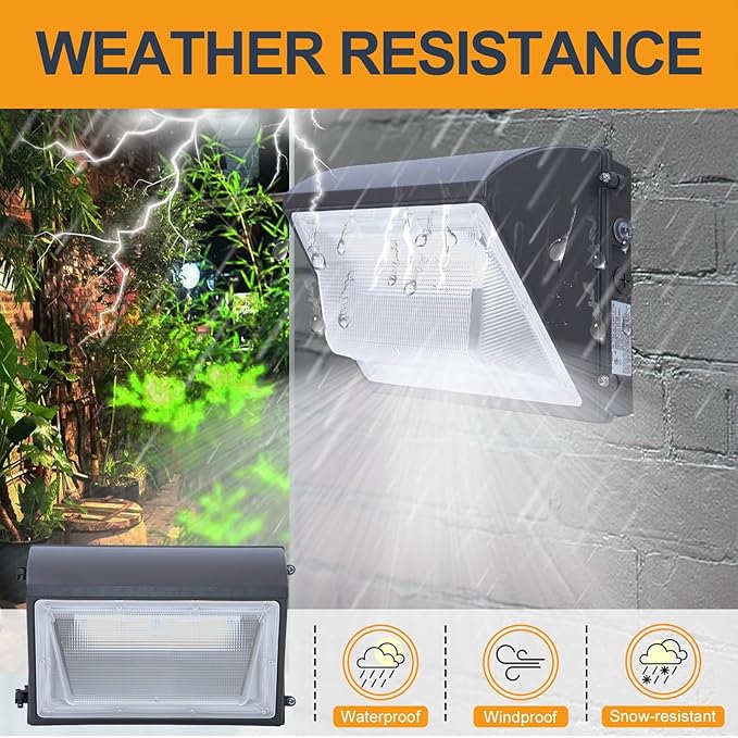 150W LED Wall Pack Light with Photocell 6Pack, 4000/5000/6500K 3CCT, 80/100/120/150W Selectable, Commercial Security Flood Lighting Outdoor Wall Lights for Parking Lot Building Warehouse, ETL Listed
