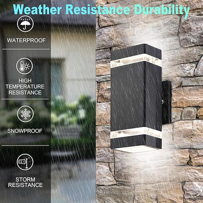 Up and Down Outdoor Wall Light, RGB Color Changing Wall Lights,App&Voice Control, ETL Listed, Black Square Design, House Wall Sconce 6500K, Outdoor Exterior Lights for Porch, Garage