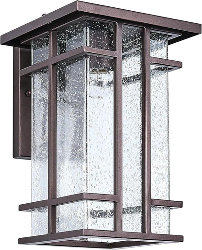Rustic Dusk to Dawn Outdoor Wall Light Fixture 13.8"H Oil Rubbed Bronze Exterior Wall Sconces with Seeded Glass Sensor Outdoor Wall Lantern for House Patio Porch Entryway Garage Wall Lamps Waterproof