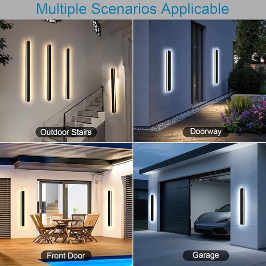 EWIMXVC 2 Pack 47inch Outdoor Wall Sconce, 2700k-6500k Dimmable Modern LED Wall Lights, IP65 Waterproof Long Strip Wall Lamps, Black Wall Mount Outside Lighting Fixtures for House, Porch, Garage