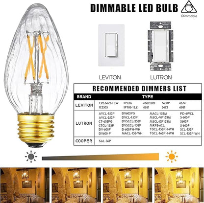 Leools Dimmable E26 led Bulb 6W Equal 60 watt Vintage LED Edison Bulb AC120V 3000K Soft White F15 LED Bulb for Ceiling Fan Light Bulbs,Pendant Bulb and Chandeliers Light Bulb 600LM Clear Medium 6Pack