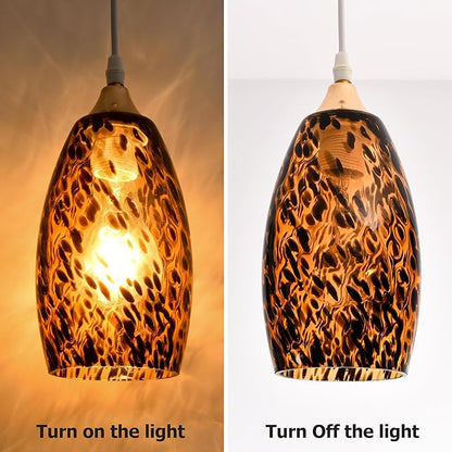 GO&SO 3pc Black-Yellow Pendant Light Shade,Fitter 1.57 ",Height 7.8 ",Max Diameter 4 ",Hand Blown Art Glass Pendant Light Fixtures Only,Oval Replacement Lamp Shades Glass Pendant Lights Kitchen Island