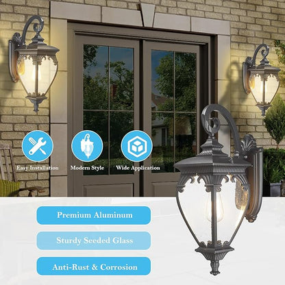 Large Outdoor Wall Lights Exterior Lighting Fixtures, 24.6 Inch Waterproof Large Outdoor Lanterns for Porch Light Fixture, Black Exterior Sconce Light for Outside House Patio Garage