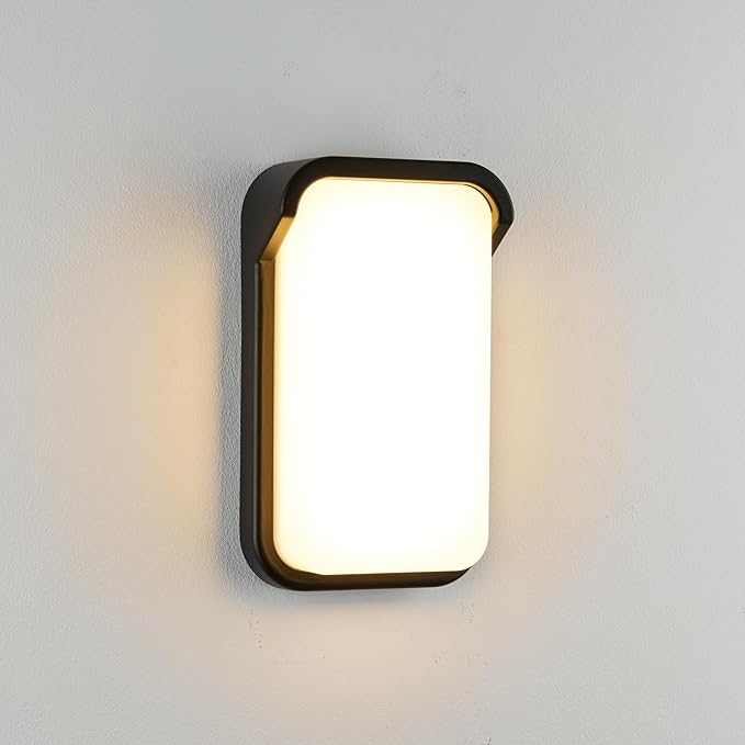 LANFU LED Modern Rectangular Outdoor Wall Sconce Light 3000K Outside Light for House Patio, Black Warm White, IP64 Waterproof Exterior Wall（11.8inch Bordered）