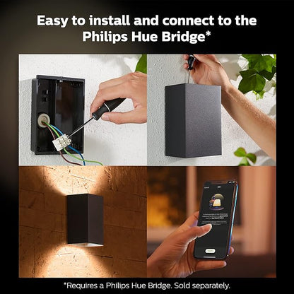 Philips Hue Resonate Outdoor Smart Wall Light, Black - White and Color Ambiance LED Color-Changing Light - 1 Pack - Requires Hue Bridge - Control with Hue App and Voice - Weatherproof