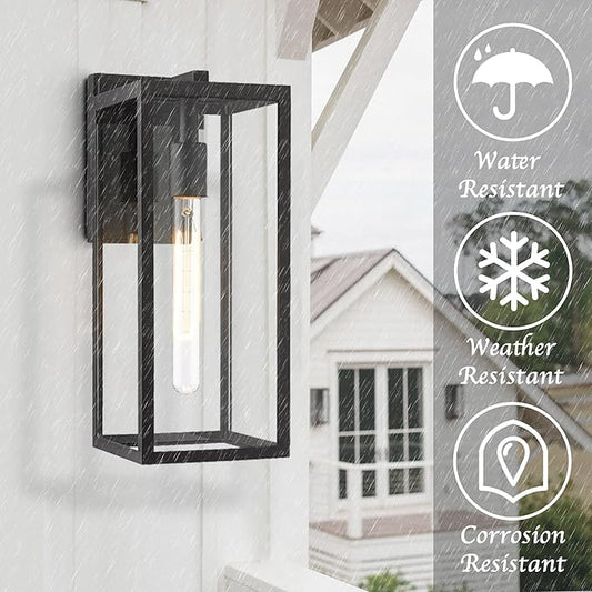 Bestshared Outdoor Wall Sconce, 2-Pack 15 Inch Exterior Wall Lanterns with Clear Glass, Anti-Rust Black Porch Lights,Weather Resistant Outdoor Lights for House, Garage, Doorway, Patio, Yard,E26 Socket