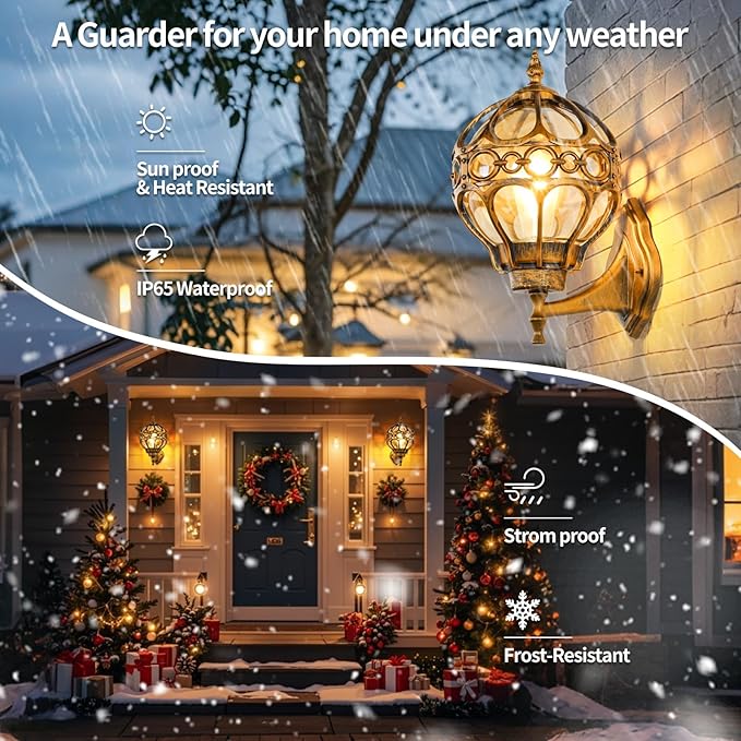 Globe Outdoor Wall Lights Fixtures, Anti Rust Gold Sphere Porch Wall Light,Aluminum Waterproof Outside spherical hardwired Lights for House Patio Porch Backyard Garage Front Door No Sensor,General