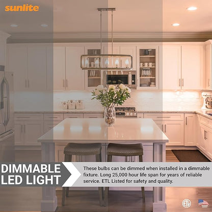 Sunlite LED B13 Torpedo Decorative Chandelier Light Bulb, 7 Watts (60W=), 500 Lumens, 120 Volts, Dimmable, E26 Base, ETL Listed, Torpedo Frosted, Title-20, 2700K Soft White, 6 Pack