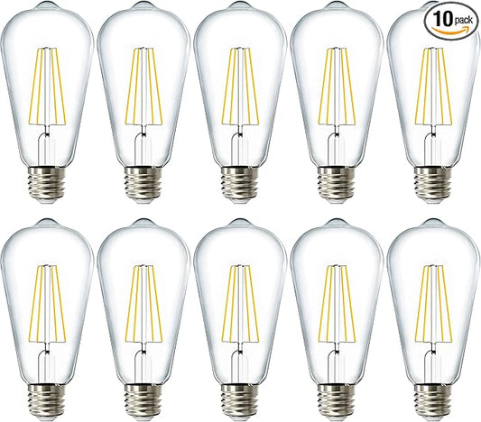 Sunco 10 Pack Edison Bulbs LED ST64, Clear Vintage Filament Waterproof Bulb, 800 LM, 8.5W (60W Equivalent), ST19, 2700K Soft White, E26 Medium Base, Decorative Dimmable UL