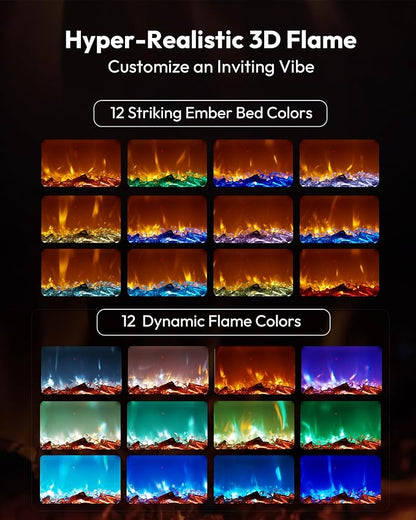 EUHOMY 60 Inch Electric Fireplace Recessed Wall Mounted with Remote Control, Fireplace Heater with Adjustable Flame Color, Linear Fireplace with Timer, Log & Crystal, 750/1500W (2026 Upgrade)