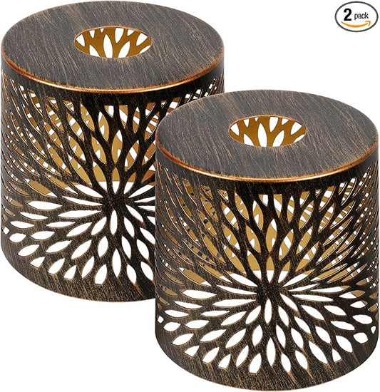 Metal Lamp Shades Set of 2, Cylinder Antique Bronze Metel Lamp Shade Light Fixture Replacement Metal Globe with 1-5/8-Inch Fitter Opening, Diameter 4.75” Height 5.0"