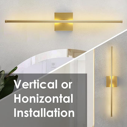 Battery Operated Wall Sconces with Remote Control, Dimmable Wall Sconces Set of Two, 350°Rotate, 3000K LED Gold Wireless Wall Light for Living Room, Hallway, Bedroom, 40.1 Inch (2 Pack)