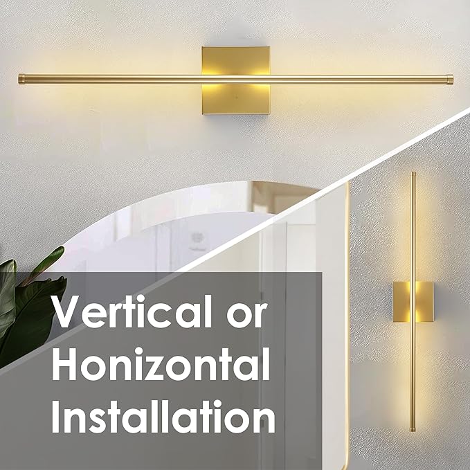Battery Operated Wall Sconces with Remote Control, Dimmable Wall Sconces Set of Two, 350°Rotate, 3000K LED Gold Wireless Wall Light for Living Room, Hallway, Bedroom, 32.2 Inch (2 Pack)